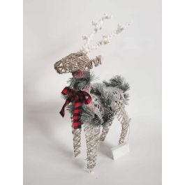 DKD Home Decor Reno de Navidad Alpina con Luz LED, Funciona con 3 Pilas AA, Ratán Natural y Blanco, 10x40x45 cm Precio: 15.26052. SKU: B1HG9TXARA