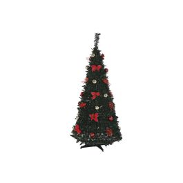 DKD Home Decor Árbol de Navidad Tradicional con Luces LED, de 150 cm de Altura, Colores Rojo y Verde, Plegable y Desmontable, de PVC