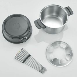 Severin FO2473 Fondue eléctrica para 8 personas con olla de acero inoxidable extraíble 1.4L, protector salpicaduras y 8 tenedores