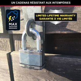 Master Lock M115EURTRILF Candado de Alta Seguridad, Acero Laminado Revestido, Antióxido, Exterior, Arco M, Con Llave, Pack de 3
