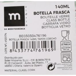 Botella Frasca 140 ml con tapón de corcho - La Mediterranea (48 Unidades) Botella Frasca 140 ml con tapón de corcho - La Mediterranea (48 Unidades)