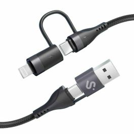 Subblim SUBCAB-4IN101 Cable USB 4 en 1 (USB-A/C a C/Lightning) Carga Rápida 60W 480Mbps 1m Negro Nylon Trenzado