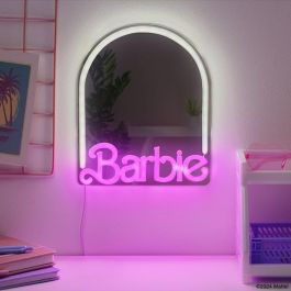 Barbie Espejo de Pared Decorativo con Luz LED Neón Rosa y Logo Oficial Barbie, Montaje Sencillo, 27 cm, Alimentación USB