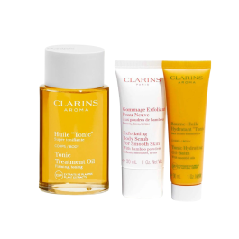 Set Clarins: Tonic, Firming, Body Oil, 100 ml + Clarins, Exfoliating, Body Scrub, 30 ml + Tonic, Organic, Hydrating, Body Balm, Body, 30 ml + Clarins, GWP Textile Pouch, Red Precio: 54.49999962. SKU: B142WPDPPT