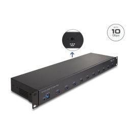 Delock Hub Industrial de 19" con 10 Puertos USB 3.2 Gen 2 Tipo-A, 10 Gbps, USB-B de Entrada, Plug & Play, Negro - 100-240V AC