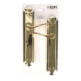 Edm Juego de Manillas 1777 - Placa Acero y Maneta Aluminio, Latonado, 240x45 mm
