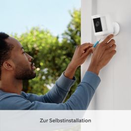 Ring Spotlight Cam Plus Plug-In, Cámara de seguridad IP exterior Wi-Fi Full HD 1080p, Detección de movimiento, Blanco