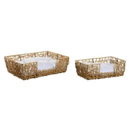 DKD Home Decor Cama Mascota Urban, Set de 2, Marrón Claro y Blanco, con Cojín, Ratán Sintético y Poliéster, 35x14x50 cm