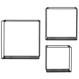 Home Deco Factory Juego 3 Estantes Metal Cuadrado Black Forest Pared Grande 30x10 Mediano 25x10 Pequeño 20x10