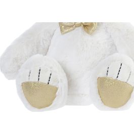 DKD Home Decor Peluche Osito de Poliéster Blanco Dorado con Pajarita para Niños, Decoración Infantil 30x36x30 cm