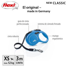 Flexi Correa New Classic Cinta Azul XS de 3 Metros, Fabricada en Plástico, Nylon y Metal. Origen: Alemania.