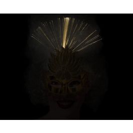 Antifaz Veneciano Dorado Brillante con Plumas para Mujer Adulto Elegancia y Misterio