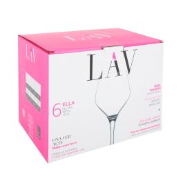 Lav Set 6 Copas Vino/Agua 450 cc Colección Ella Dimensiones 9 cm ancho x 22 cm alto x 7 cm largo (4 Cajas)