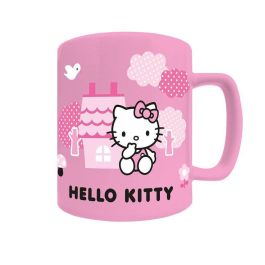 Hello Kitty Taza de Cerámica con Funda de Peluche Nylon 440ml - Apta para Microondas y Lavavajillas