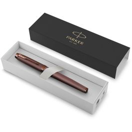 PARKER 2190512 Pluma Estilográfica IM Monochrome Burgundy PVD M, Tinta Azul, Acero Inoxidable, Laca, Caja Regalo