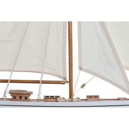 DKD Home Decor Barco Mediterráneo Blanco de Madera y Algodón 60 x 11 x 85 cm