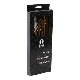 DKD Home Decor Pajitas Basicos Dorado Inox 21.5 x 0.5 cm Set de 10 Reutilizables y Apto Lavavajillas