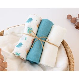 KioKids Set de 3 Muselinas 70x70 cm - Azul, Blanco y Marino - Bambú y Algodón - para Bebés +0 Meses Precio: 11.979. SKU: B1953L38RC