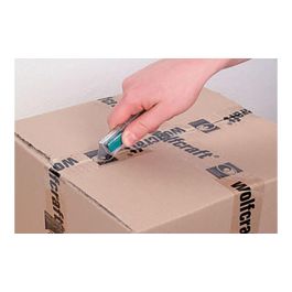 Wolfcraft 4135000 Cúter de Seguridad de Plástico con Cuchilla Trapezoidal, Uso Profesional/Doméstico, Ideal para Abrir Cajas de Cartón y Cortar Cartulina