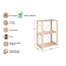 Astigarraga Estantería alistonada Evolution 3 en pino macizo 111 x 76,7 x 43 cm Precio: 44.5000006. SKU: B13C6QMBRT
