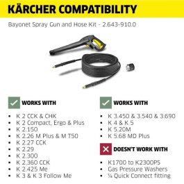 Kärcher Set de acoplamiento rápido compatible con todas las máquinas, excepto modelos con carrete, incluye empuñadura, manguera 7.5m y adaptador