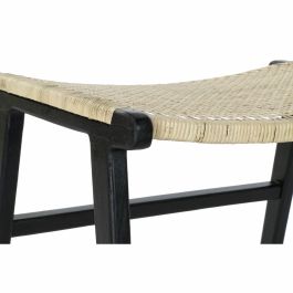 DKD Home Decor Descalzadora de Diseño Boho | Banco Asiento Teca y Ratán Negro Natural | Medidas 65x47x40 cm | Altura Asiento 39 cm