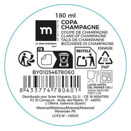 Inde Copa Champagne 180 ml PS La Mediterranea - Vaso para Cava Desechable Plástico Transparente Reutilizable Ideal para Fiestas Eventos Bodas (12 Unidades)