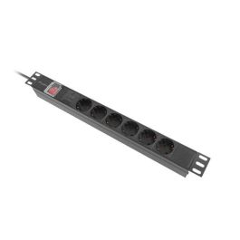 Lanberg PDU-06F-0200-BK Conmutada 6 Salidas AC Tipo F para Rack 1U 16A 230V Negra, Protección Sobretensión