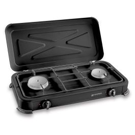 Cocina de gas butano/propano esmaltada 2 quemadores, negra, 570 x 300 x 65 mm