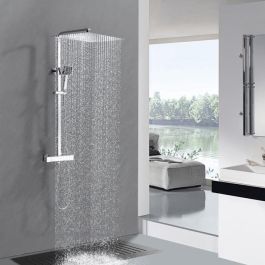 Oceanic Columna de Ducha Mezclador Termostático (38°C), Rociador Cuadrado Extraplano 40x40 cm Acero Inoxidable, Teleducha, Cromo