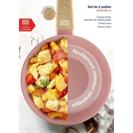Arthur Martin Juego de 3 sartenes AM5388 - Aptas para todo tipo de fuegos, incluida inducción, Revestimiento cerámico, Ø 20-24-28 cm - Rosa
