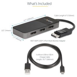 StarTech MST HUB Divisor 3 Puertos DisplayPort 1.4 a 3x DisplayPort, 8K Ultra HD, Alimentado por USB, Compatible con Windows