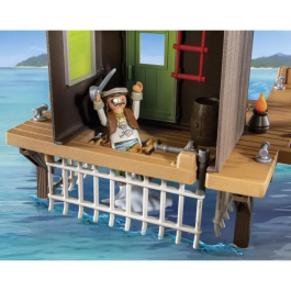 Playmobil Puerto Pirata 71792 Piratas con Cañón, Tesoro Escondido, Jaula y Bote Flotante, Juguete para Niños +4 Años