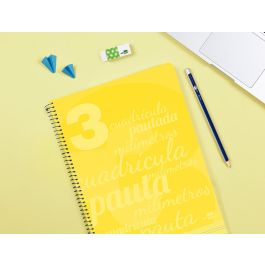 Cuaderno Espiral Liderpapel Folio Pautaguia Tapa Plastico 80H 75 gr Cuadro Pautado 3 mm Con Margen Color Amarillo