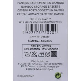 Set de 3 Cestas de Ordenación en Bambú Blanco - Confortime (6 Cajas) Set de 3 Cestas de Ordenación en Bambú Blanco - Confortime (6 Cajas)