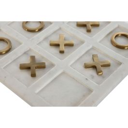 DKD Home Decor Juego de Mesa Tres en Raya Urban Blanco Dorado Mármol y Aluminio 30.5x30.5x1.5 cm