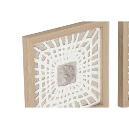DKD Home Decor Cuadro Moderno Blanco Natural 22x22 cm Set de 4, Cristal y Papel Maché