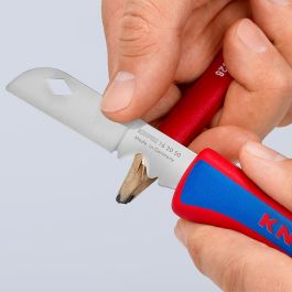 Knipex 162050sb Navaja Plegable para Cables y Electricistas, Cuchilla Afilada Acero Inoxidable, Mango Ergonómico, 34x14x120mm