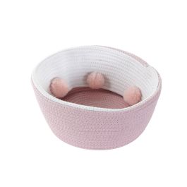 DKD Home Decor Cesta Basicos, Set de 3 Unidades, Azul Celeste, Gris, Rosa Palo, Algodon con Pompon, 30 x 26 x 30 cm