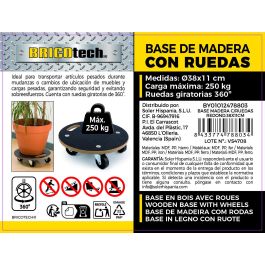 Bricotech Base Redonda Madera con Ruedas 38 x 11 cm