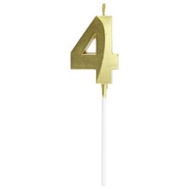 Party Time Vela de Aniversario Cifra 4 Oro - Elegante Vela para Celebraciones de 13 cm