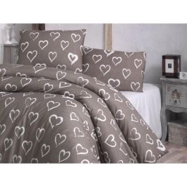 MEN8681181801338 Juego de cama 1 funda nórdica 220x240 cm + 2 fundas almohada 60x60 cm Algodón Poliéster Marrón