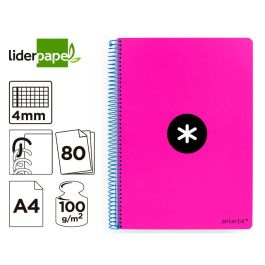 Cuaderno Espiral A4 Antartik Tapa Dura 80H 90 gr Cuadro 4 mm Con Margen Color Rosa Fluor 3 unidades