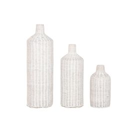 DKD Home Decor Jarrón Urban Decorativo de Pie - Set de 3 Jarrones de Ratán y Metal en Blanco Roto, 25x25x80 cm DKD Home Decor Jarrón Urban Decorativo de Pie - Set de 3 Jarrones de Ratán y Metal en Blanco Roto, 25x25x80 cm