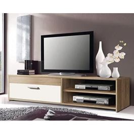 PILVI Mueble TV 120 cm Roble Sonoma y Blanco con 1 Solapa, Madera Aglomerada - Dimensiones 120x31.8x42.1 cm