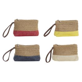 DKD Home Decor Neceser Boho de Fibra Colores Surtidos (Amarillo, Azul, Rojo, Beige) 20x15x5 cm - Pack 4 Unidades