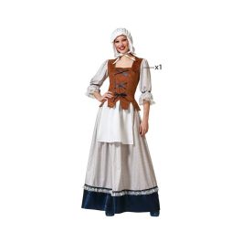 Disfraz de Mesonera Mujer Adulto Vestido Largo Blanco con Chaleco y Delantal, Talla XS-S, Temática Edad Media, 100% Poliéster