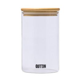 Quttin Tarro de Borosilicato con Tapa de Bamboo 950 ml - Bote Hermético de Cocina 9.5 x 16 cm (12 Unidades)