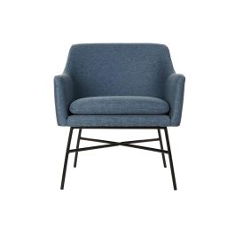 DKD Home Decor Sillon Scandi Azul Negro Poliéster Metal Desmontable. Medidas: 62x66x75 cm, Altura Asiento 47 cm.