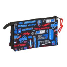 Hot Wheels Portatodo Triple, Estuche Escolar con 3 Compartimentos, para Niños, Medidas 22x12x3 cm, Edad Mínima Recomendada 3 Años